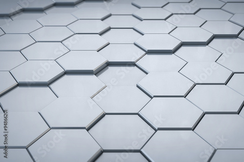 3D Silver Hexagonal Structure Background.