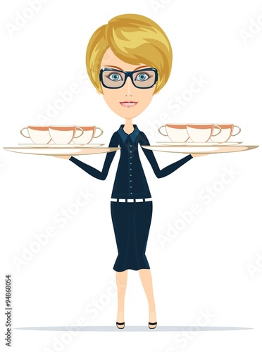 Happy Smiling Female Chief Cook Waiter 