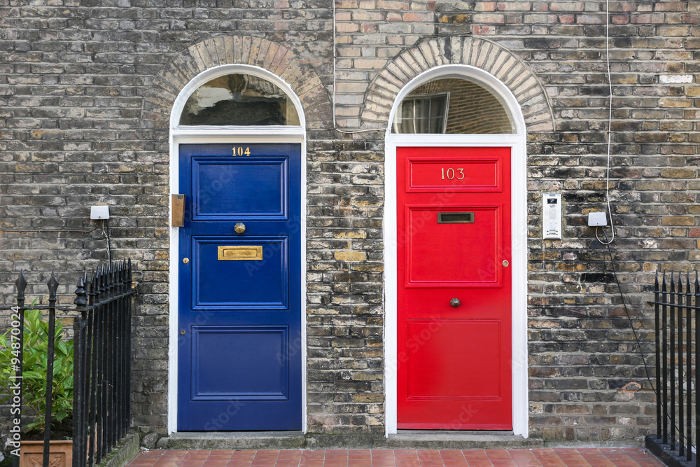 English blue and red front doors English blue and red front doors