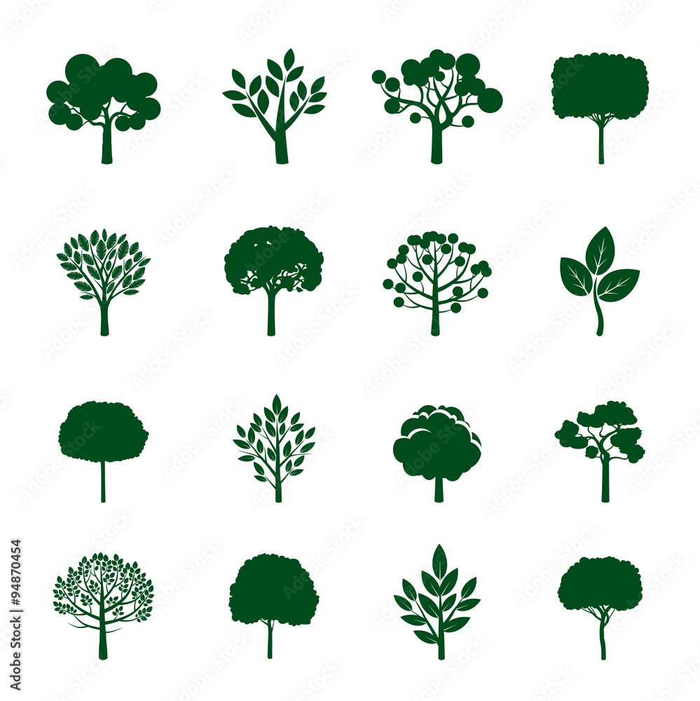 Fototapeta premium Collection of Green Trees. Vector icons.