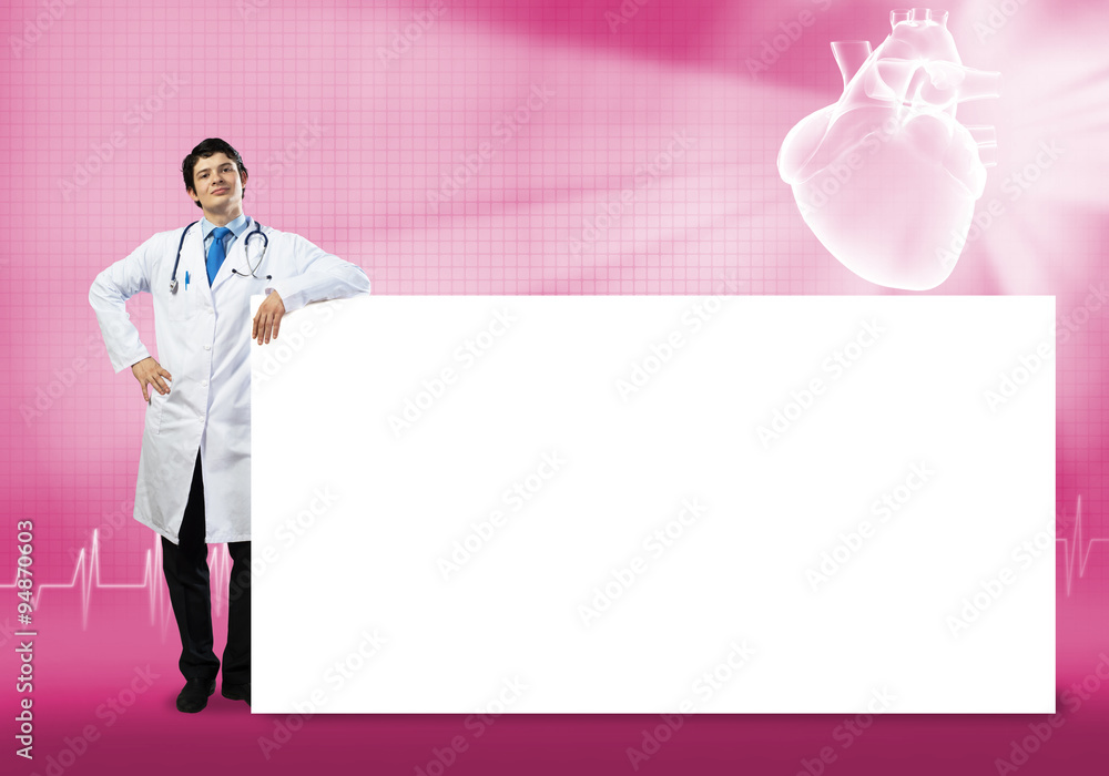 Doctor with banner Doctor with banner