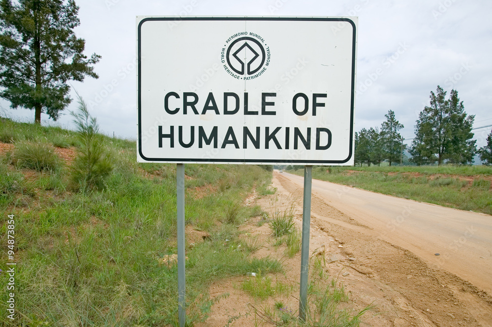 Road sign reads Cradle of Humankind, a World Heritage Site in Gauteng Province, South Africa