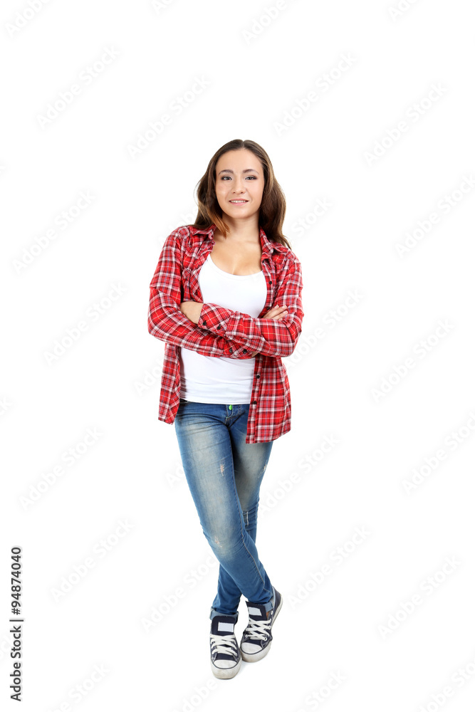 Portrait of a young student girl on a white background Portrait of a young student girl on a white background