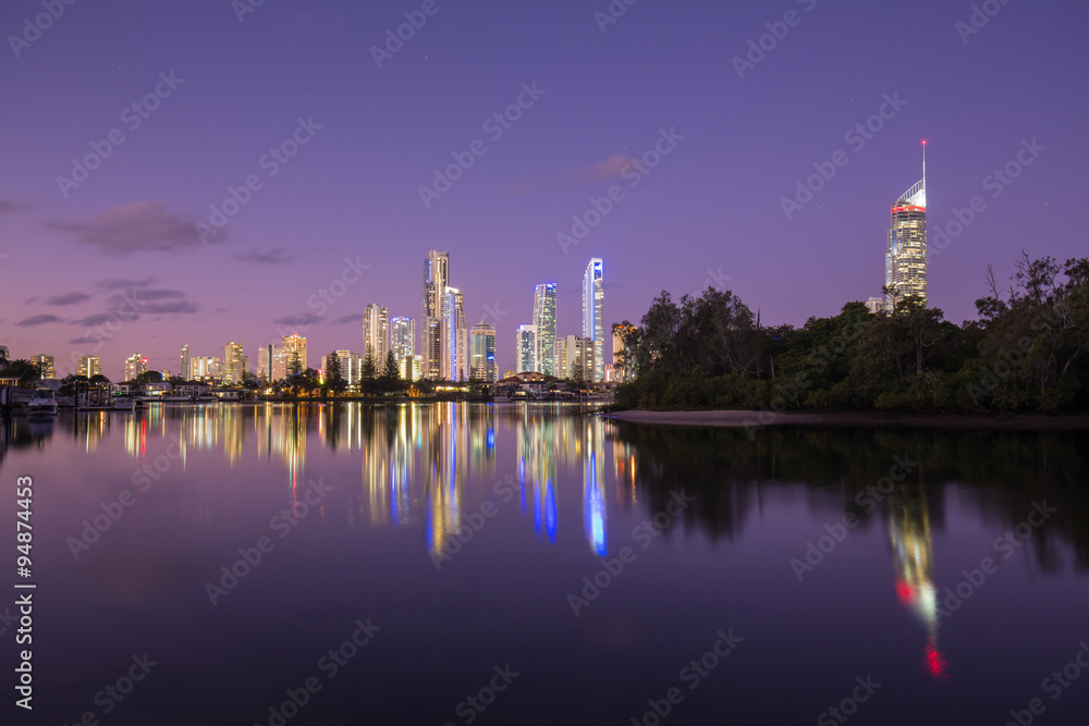 Over the water view of the Surfers Paradise, Queensland, Australia