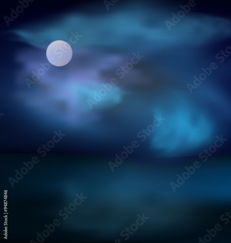 Moon and clouds on dark stormy sky