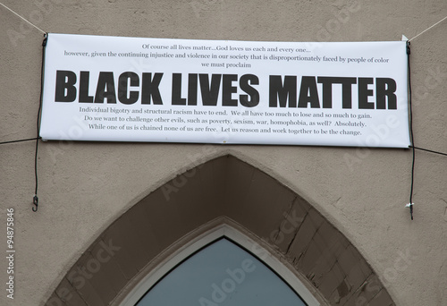 Black Lives Matter banner at First Baptist Church in Jamaica Plain, Massachusetts. photo