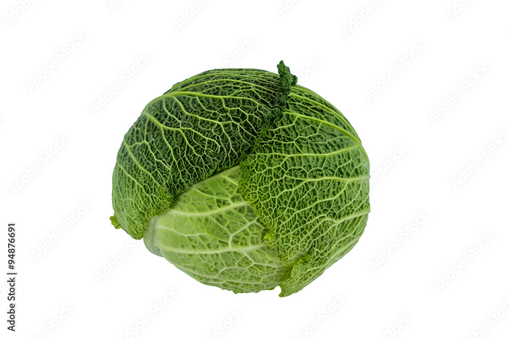 Fototapeta premium Fresh savoy cabbage isolated over white background.