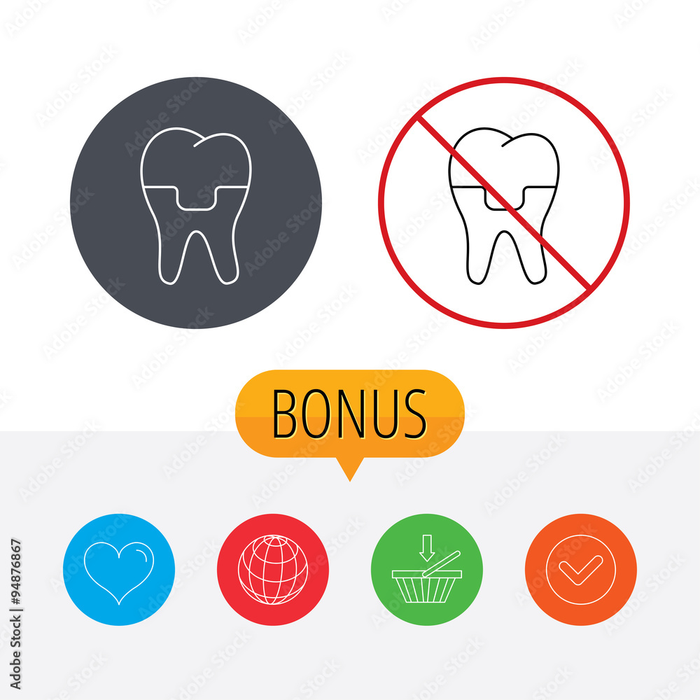 Dental crown icon. Tooth prosthesis sign. Dental crown icon. Tooth prosthesis sign.