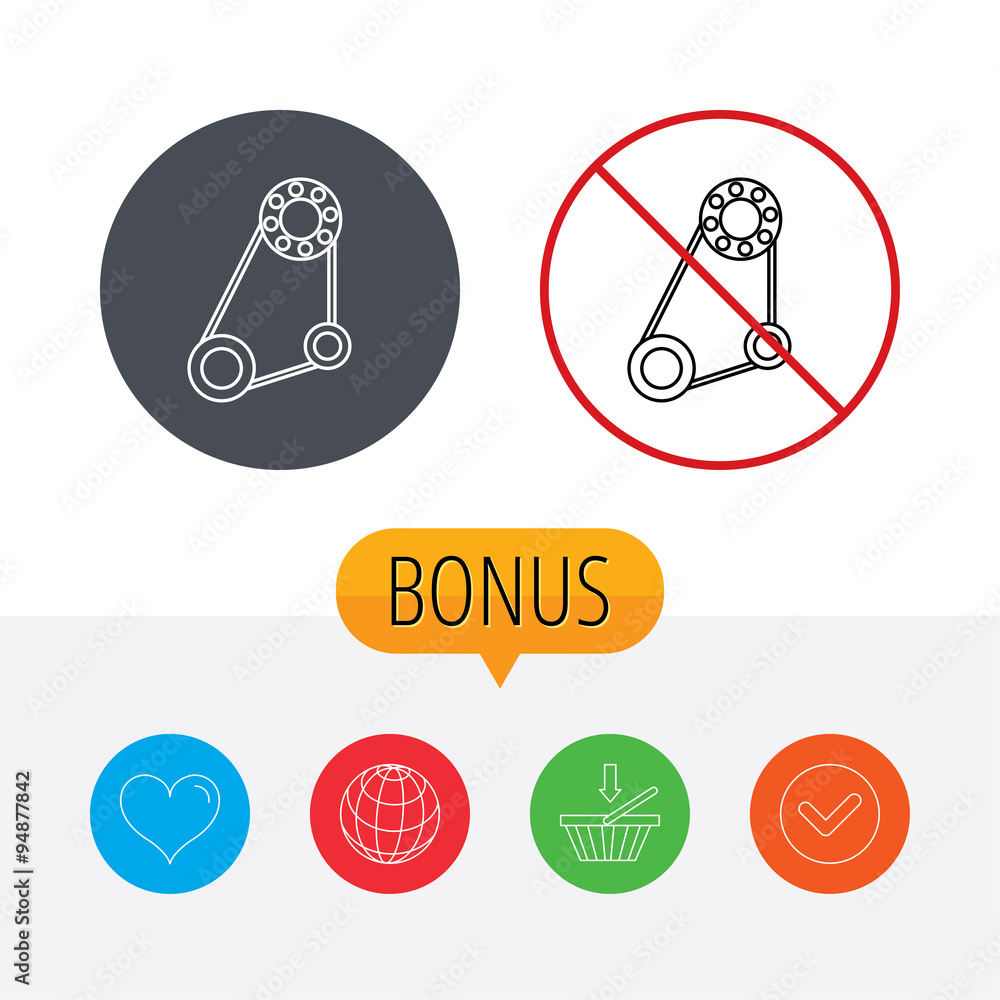 Timing belt icon. Generator strap sign. Timing belt icon. Generator strap sign.