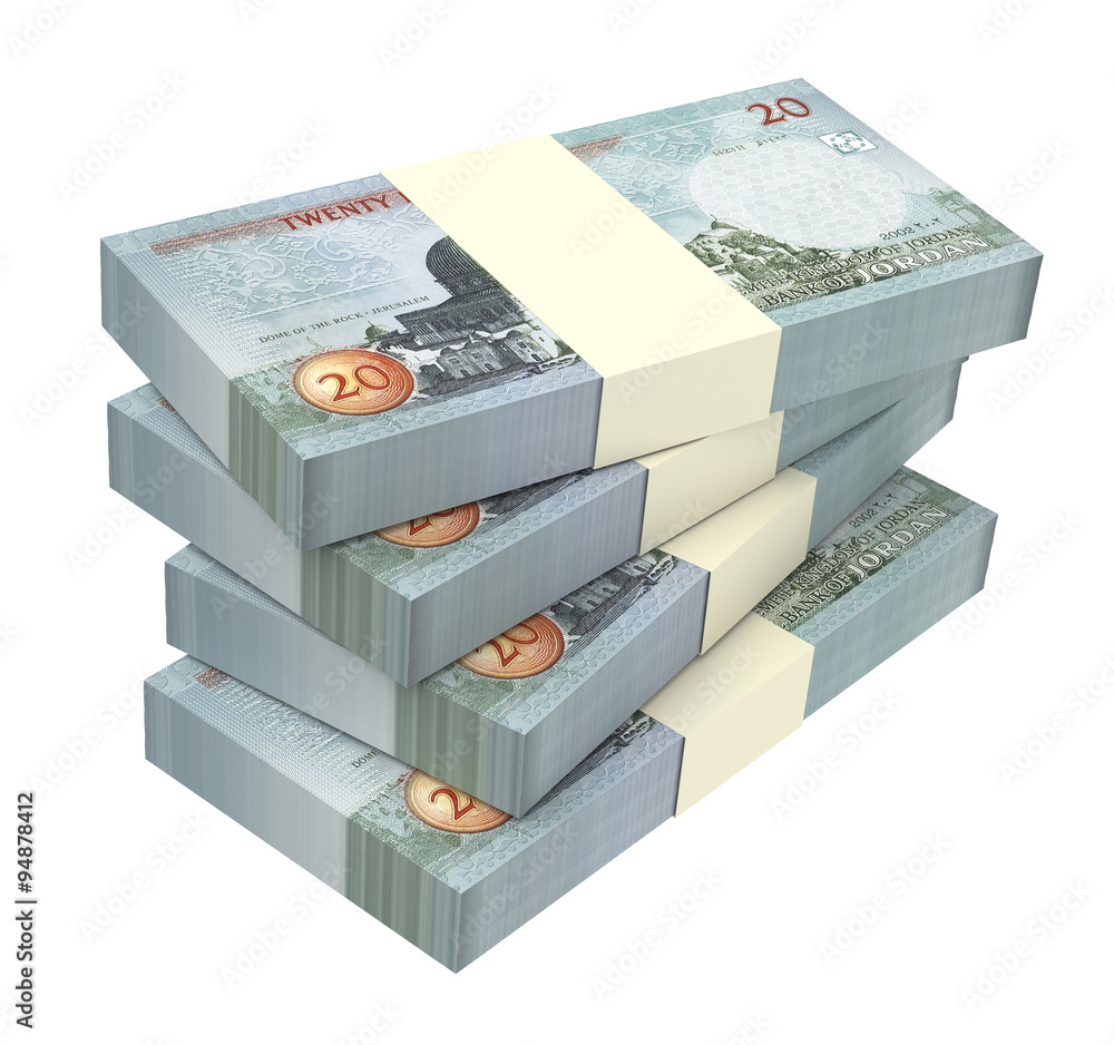 Jordan dinars bills isolated on white background. Computer generated 3D photo rendering. Jordan dinars bills isolated on white background. Computer generated 3D photo rendering.