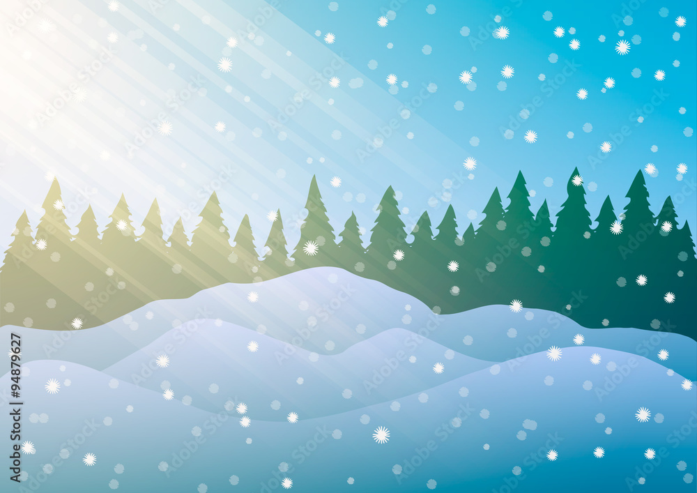 Vector illustration. Snowdrifts on the background of trees and falling snow. Vector illustration. Snowdrifts on the background of trees and falling snow.
