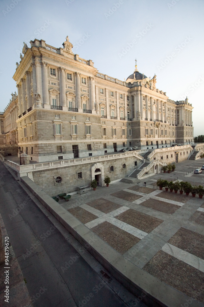 Vertical view of the Royal Palace in Madrid, Spain