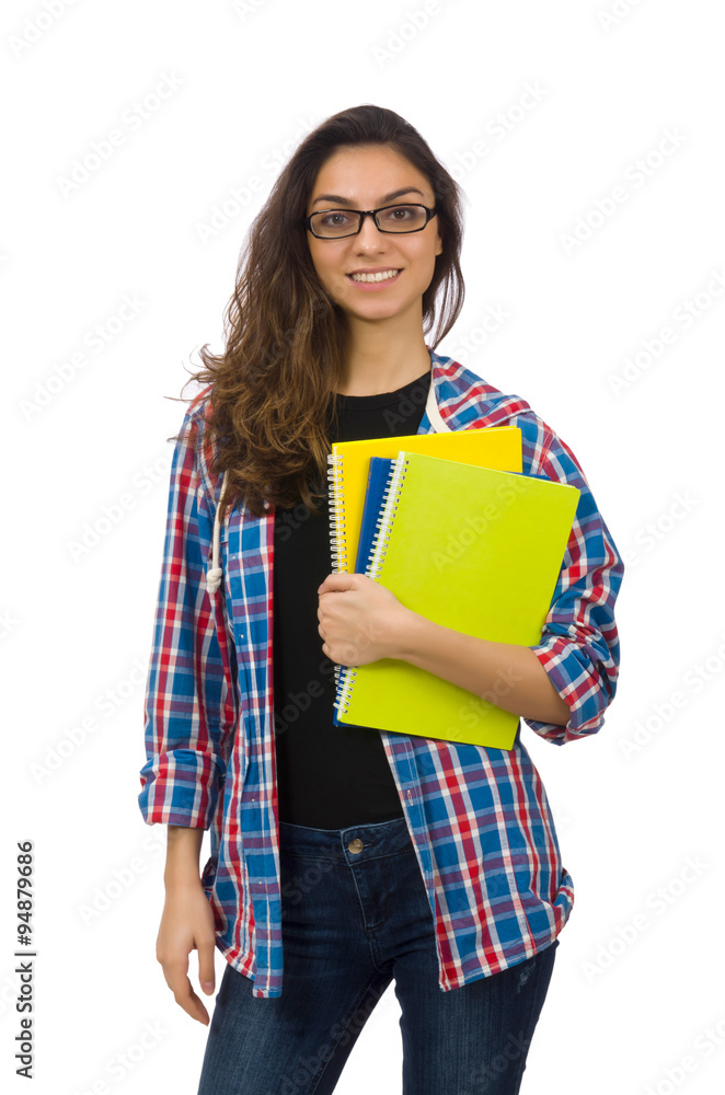 Young student with textbooks isolated on white Young student with textbooks isolated on white