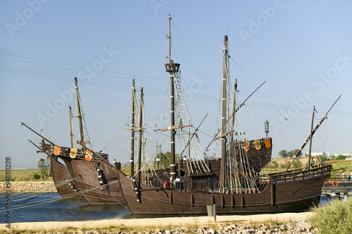 Full size replicas of Christopher Columbus' ships, the Santa Maria, the Pinta or the Ni–a at Muelle de las Carabelas, Palos de la Frontera - La R‡bida, the Huelva Provence of Andalucia and Southern Spain, the site where Columbus departed from the Old World to the New World in August 3 of 1492 photo