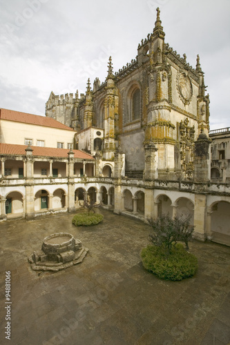 Exterior view of Chapter House, Templar Castle and the Convent of the Knights of Christ, founded by Gualdim Pais in 1160 AD, is a Unesco World Heritage Site in Tomar, Portugal