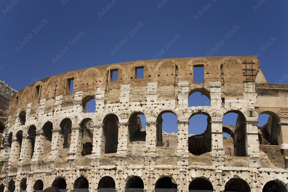 The Colosseum or Roman Coliseum, originally the Flavian Amphitheatre, an elliptical amphitheatre in the centre of the city of Rome, the largest ever built in the Roman Empire, Rome, Italy, Europe