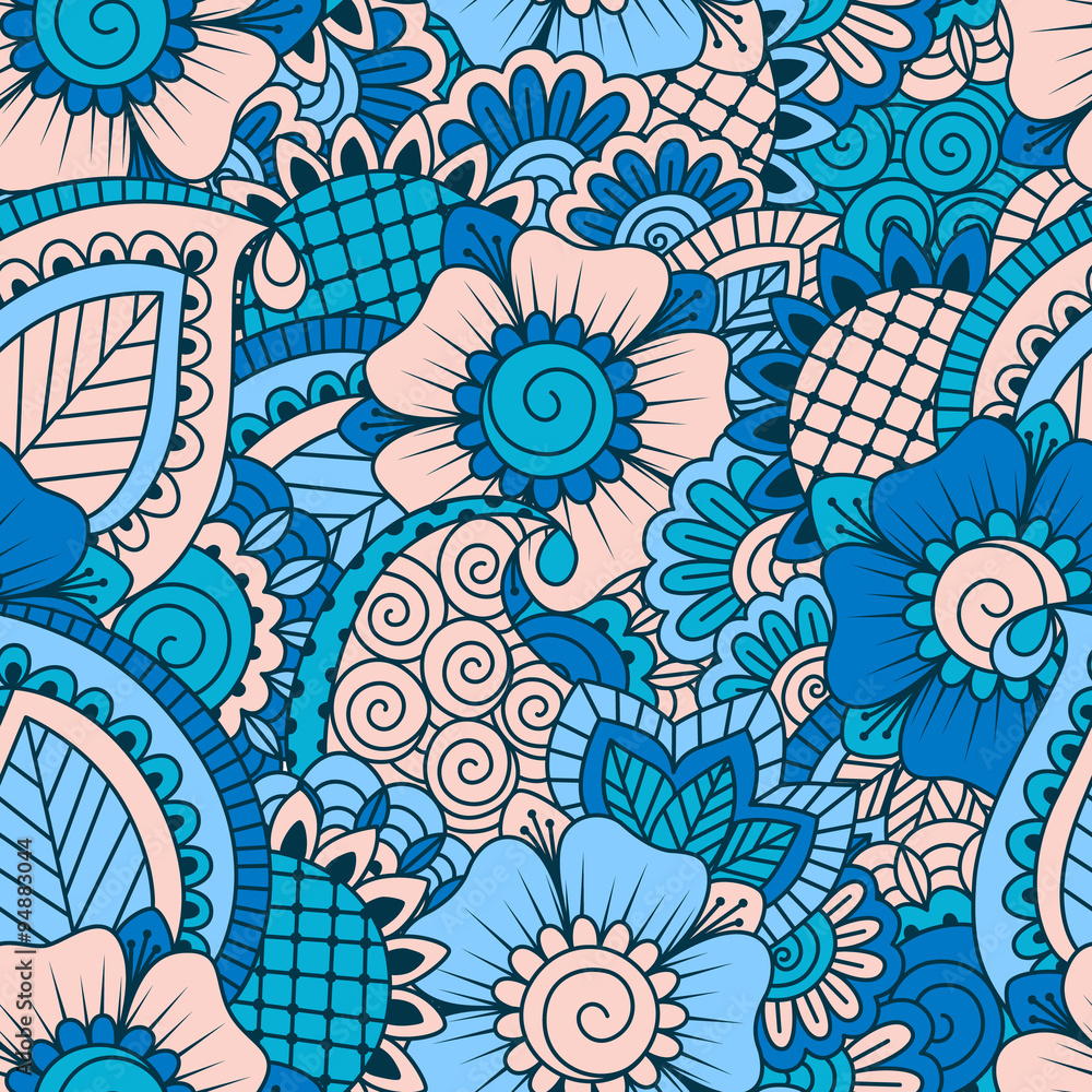 Fototapeta premium Hand drawn seamless pattern with floral elements. 
