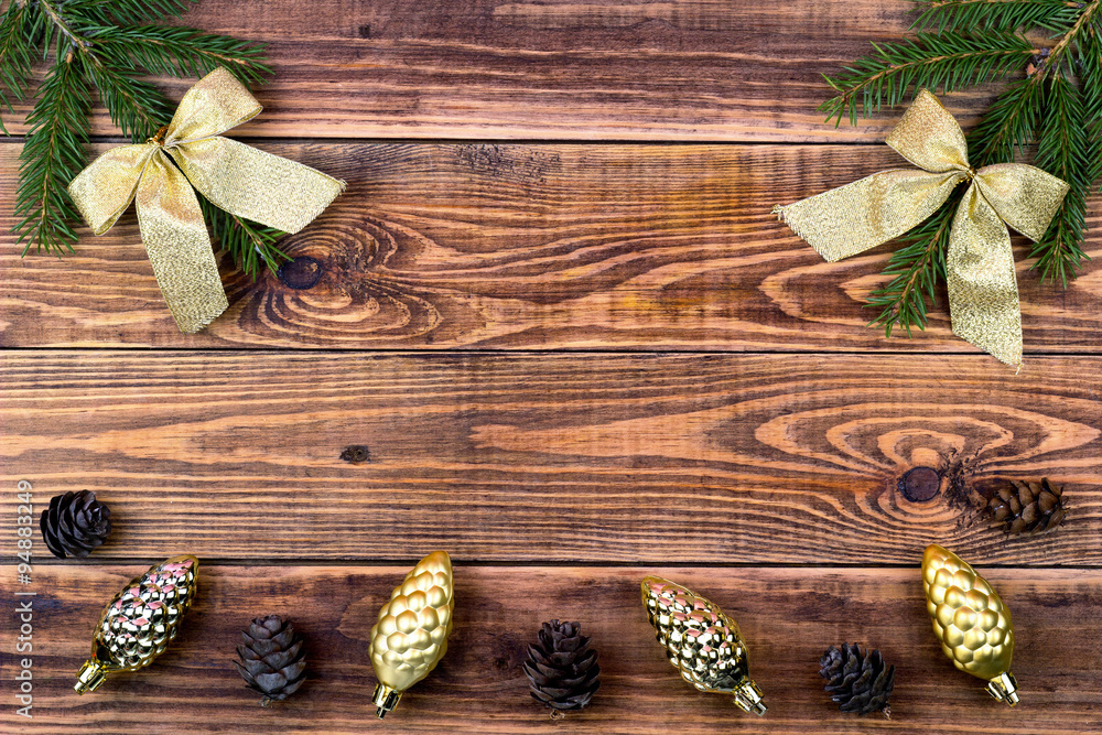 Christmas decoration on a brown wooden background Christmas decoration on a brown wooden background