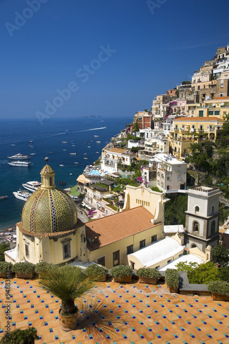 Sea view of Amalfi, a town in the province of Salerno, in the region of Campania, Italy, on the Gulf of Salerno, 24 miles southeast of Naples