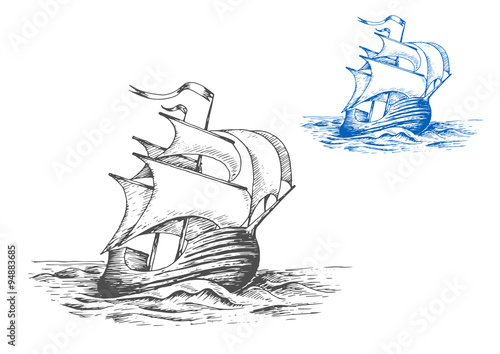 Medieval tall ship under sails