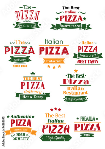 Tasty pizza headers and signboards set