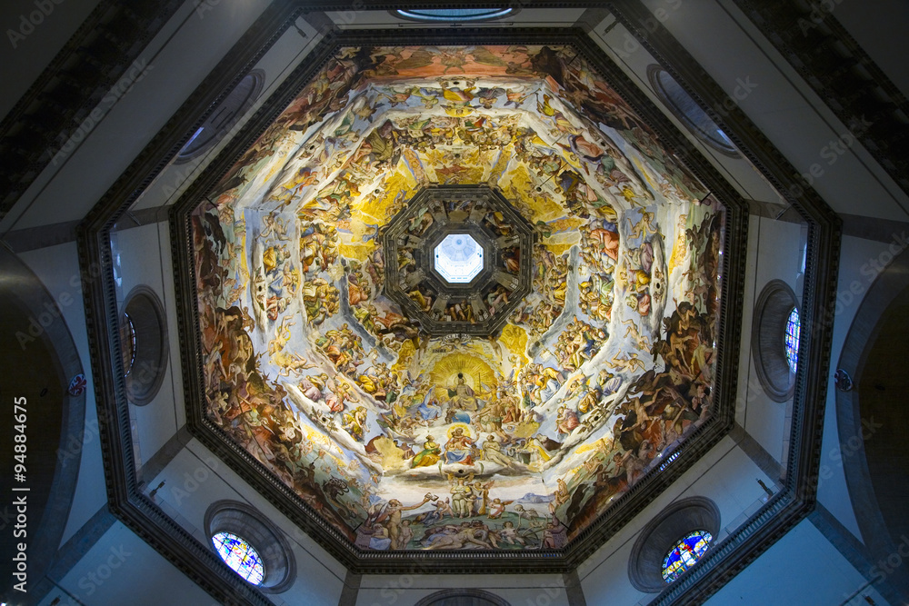 Obraz premium Interior view of Last Judgment Fresco Cycle in dome of Cathedral of Santa Maria del Fiore, The Duomo, Florence, Italy, Europe