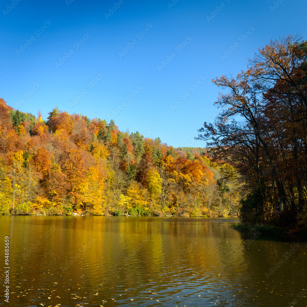 Beautiful landscape with lake in fall-Thallersee,Styria,Austria.