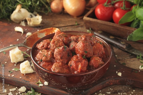 Canvas Print italian meatballs with spaghetti