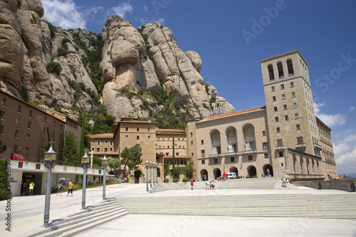 The jagged mountains in Catalonia, Spain, showing the Benedictine Abbey at Montserrat, Santa Maria de Montserrat, near Barcelona, where some feel the Holy Grail had been