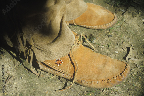 Close-up of moccasins, Tsalagi Village, Cherokee Nation, OK photo