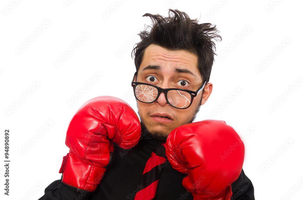 Man businessman with red boxing gloves