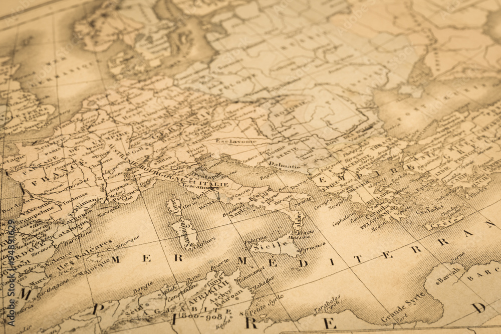 Fototapeta premium アンティークの世界地図 地中海沿岸地域