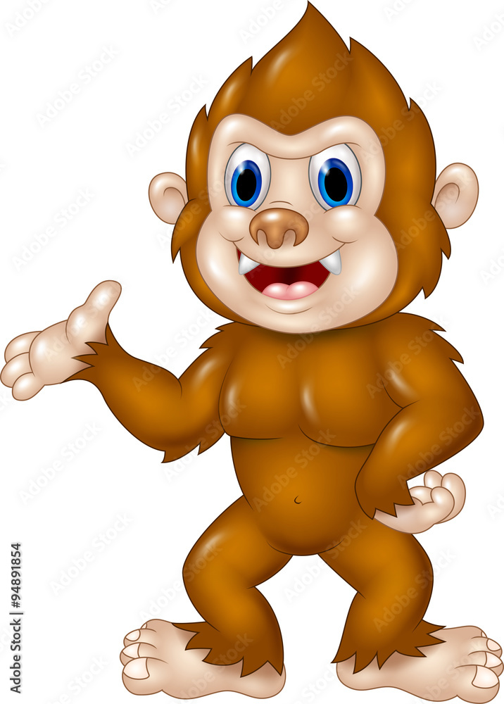 Fototapeta premium Adorable Sasquatch waving hand isolated on white background 