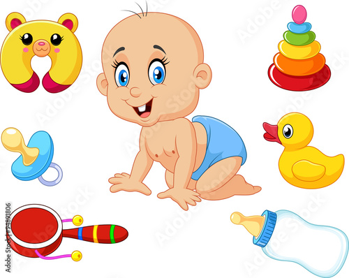 Cute baby with baby toys collection set
