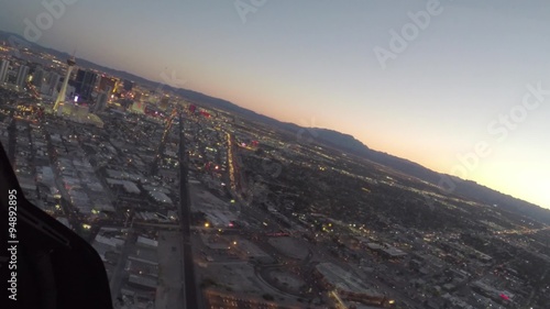 Looking out the window of a helicopter flying around Las Vegas, Nevada USA
