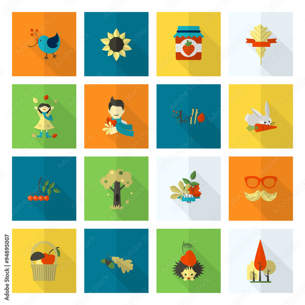 Set of Flat Autumn Icons Set of Flat Autumn Icons