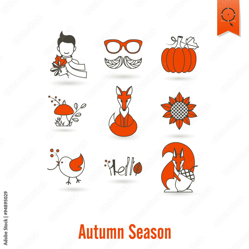Set of Flat Autumn Icons Set of Flat Autumn Icons