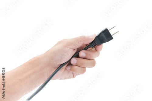 Hand holding plug on white background ,clipping path