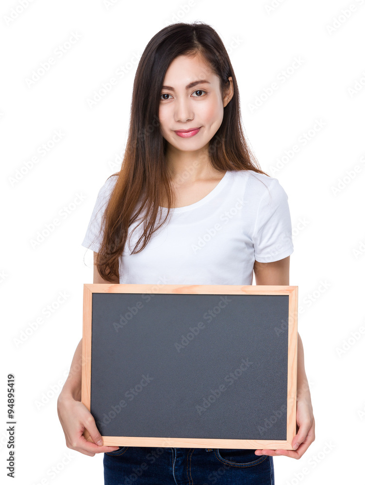 Asian Young woman show with the chalkboard Asian Young woman show with the chalkboard