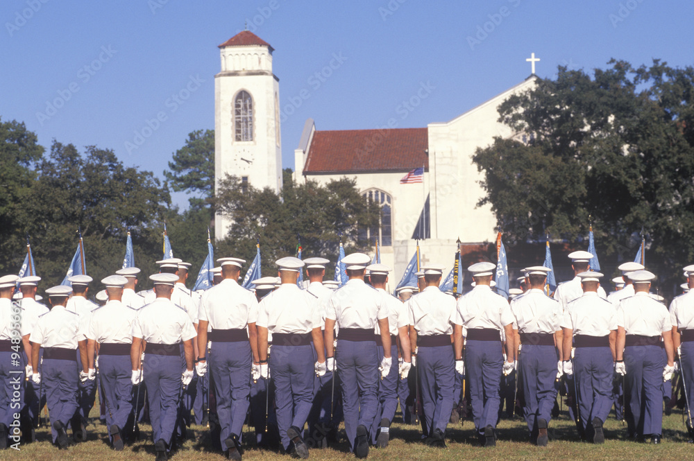 Naklejka premium Rear View of Soldiers Marching, The Citadel Military College, Charleston, South Carolina