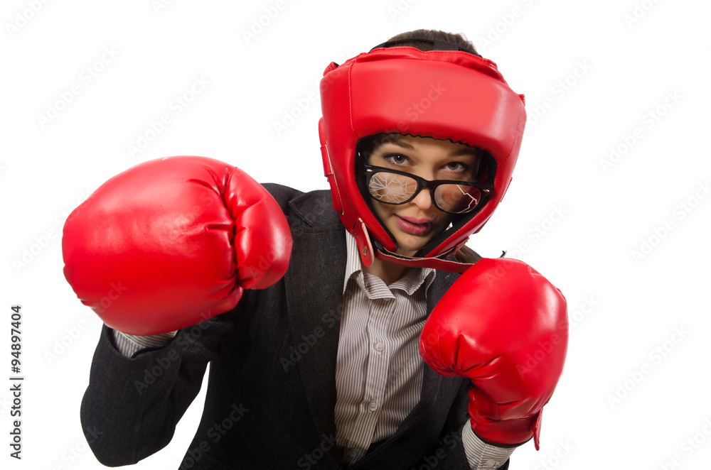 Woman boxer isolated on white background Woman boxer isolated on white background