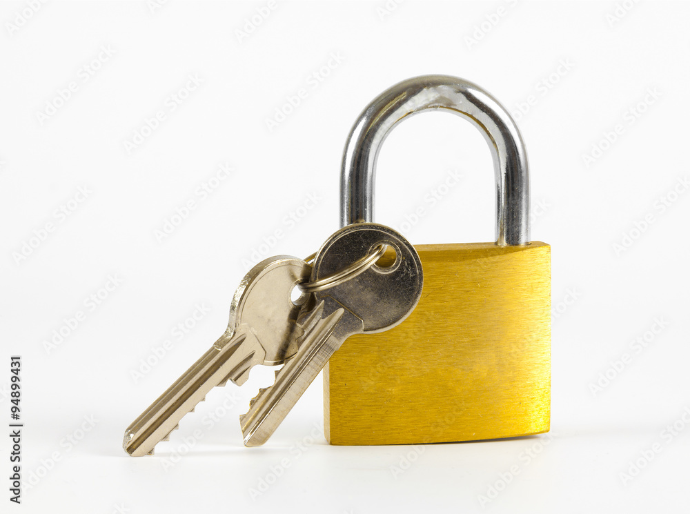 Padlock with keys on a white background Padlock with keys on a white background