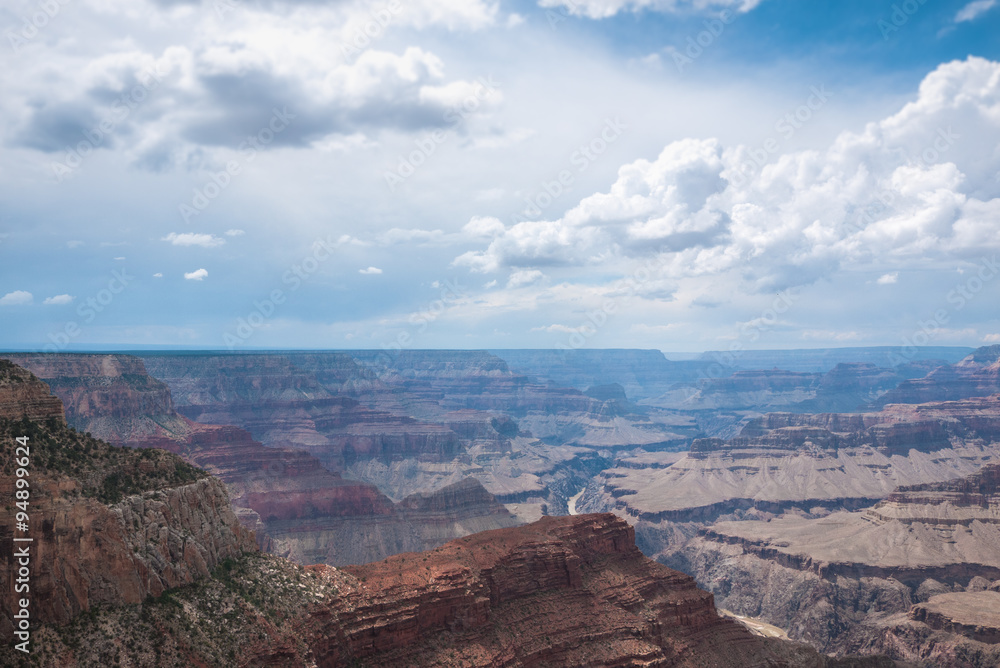The Grand Canyon south rim in Arizona on a cloudy day