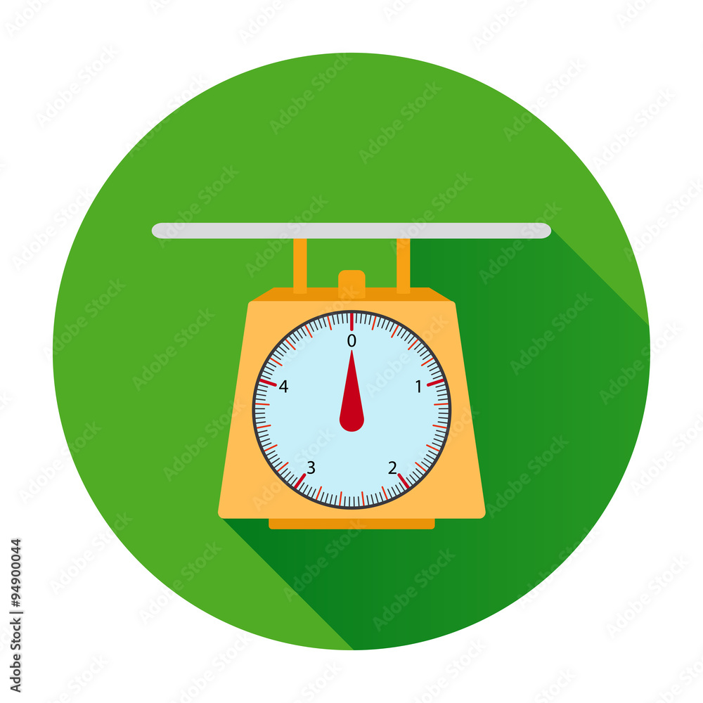 Yellow scales with a dial and an arrow in the green circle Stock Vector