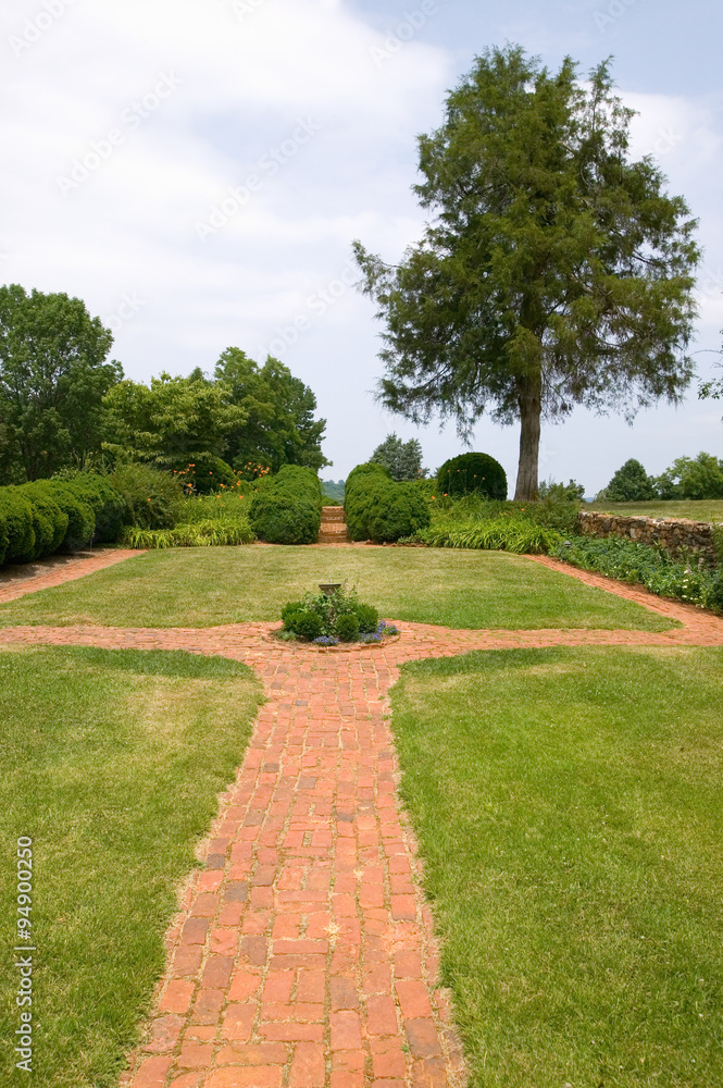 Garden walkway leading to Thomas Jefferson's Monticello, view from Ash Lawn-Highland  Home of President James Monroe, Albemarle County, Virginia