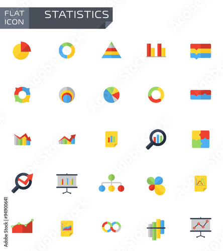 Vector flat statistics icons set on white background. Statistics Icon Object, Statistics  Icon Picture, Statistics Icon Image