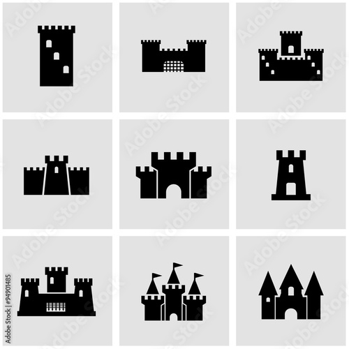 Vector black castle icon set. Castle Icon Object,  Castle  Icon Picture, Castle Icon Image