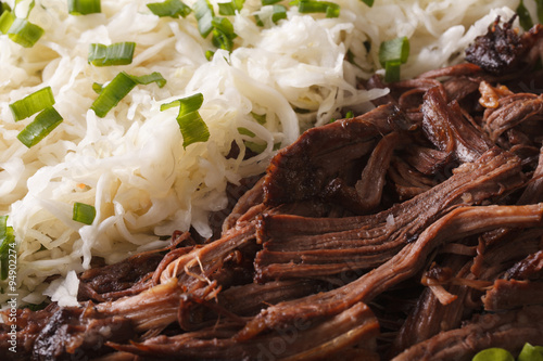 Pulled pork with sauerkraut macro. horizontal background