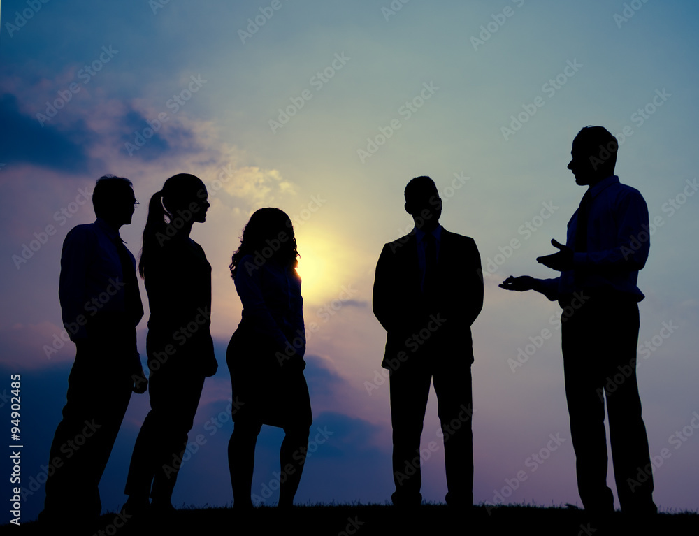 Business People Meeting Outdoors Silhouette Concept Business People Meeting Outdoors Silhouette Concept