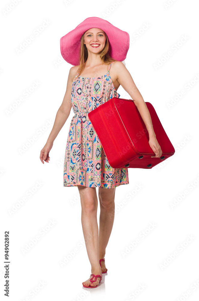 Woman in travelling concept on white Woman in travelling concept on white